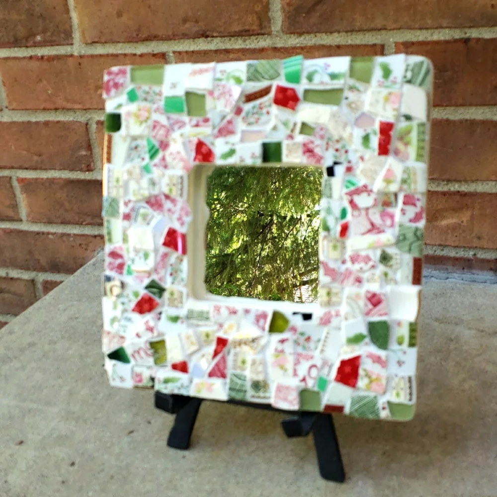 Hand Crafted Mosaic Tile Wall Mirror - Multicolor, Greens,reds, And Whites